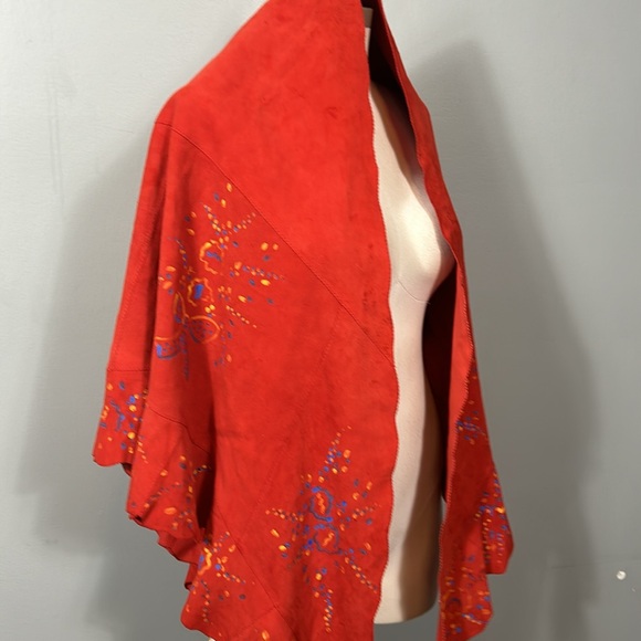 Vintage western red suede leather hand painted shawl rare large - Picture 17 of 17